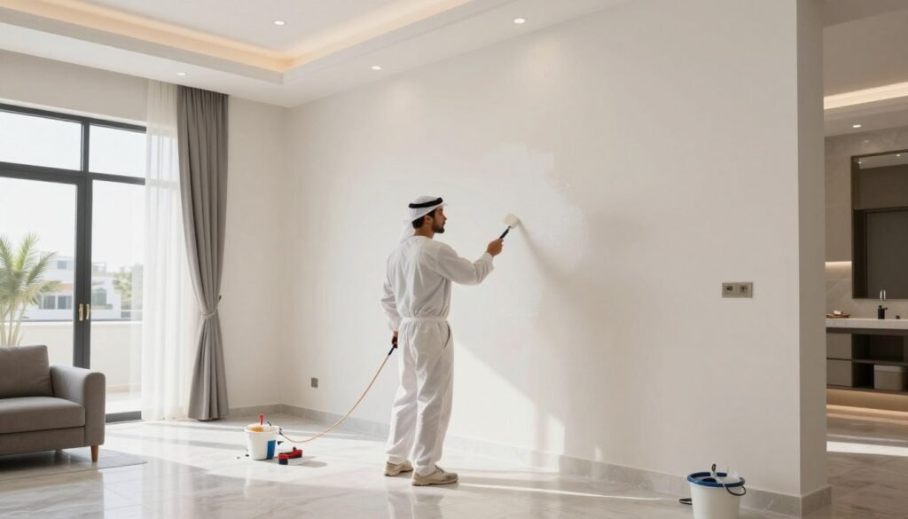 صباغ القيروان يعمل على دهان منزل حديث